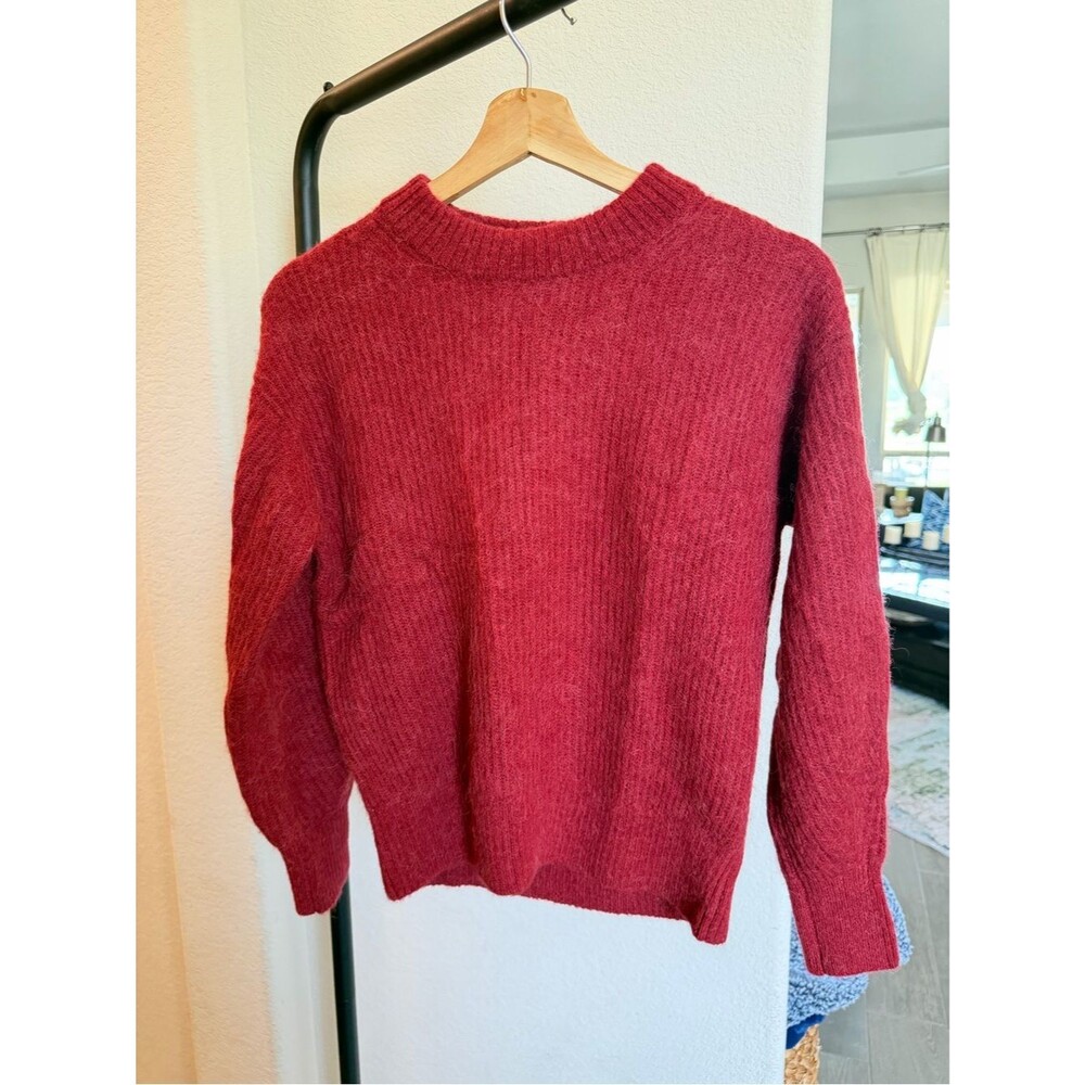 Everlane Cocoon Crew Cozy Crewneck Sweater Red Merlot Alpaca Wool Blend XS